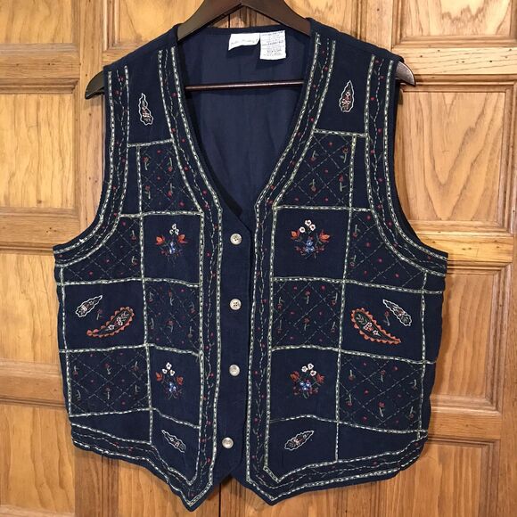 VTG. Bobbie Brooks Floral Corduroy Vest Women's XL Autumn Fall Leaves Tie Back - Picture 1 of 9